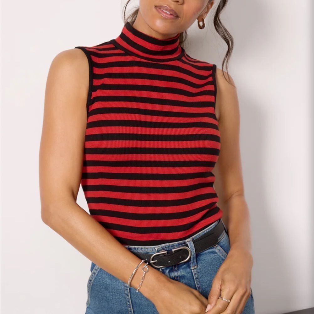 Sanctuary Essential Stripe Sleeveless Mock Neck Top Women’s Medium